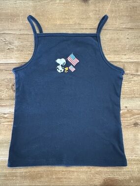 abercrombie kids navy spaghetti-strap top with Snoopy & flag motif